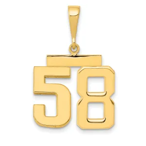 14K Gold Polished Number 58 Charm  Medium, Sleek, Casted Design