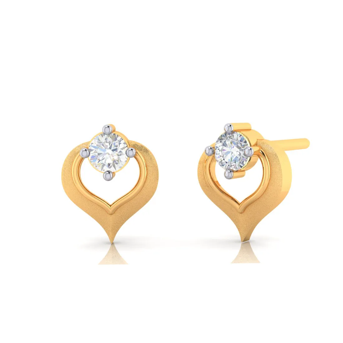 14k Heart Shape American Diamond Gold Earrings