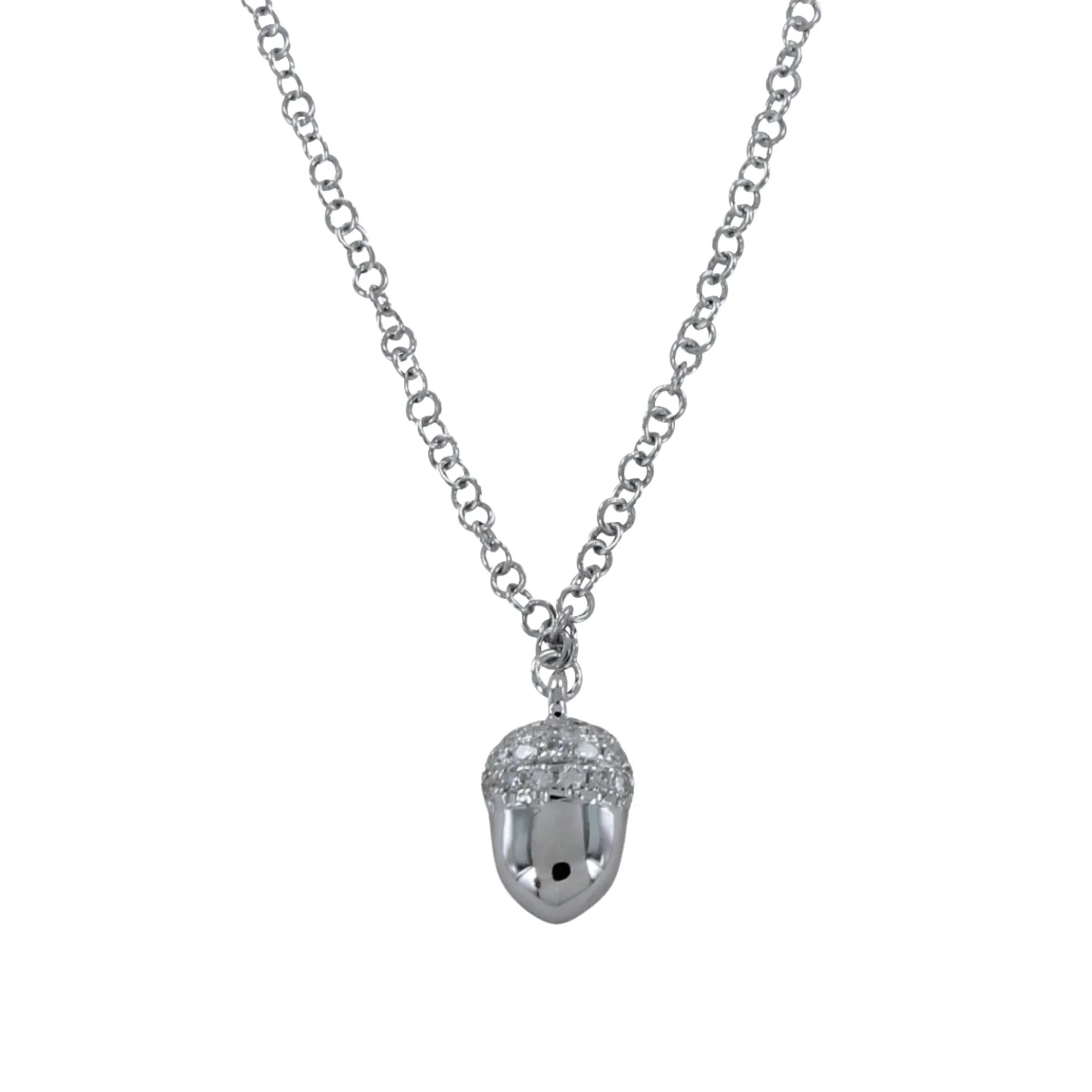 14K Solid Gold and Diamond Acorn Necklace