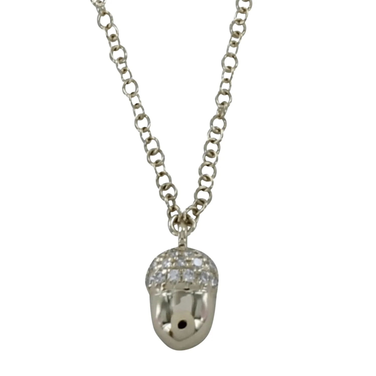 14K Solid Gold and Diamond Acorn Necklace