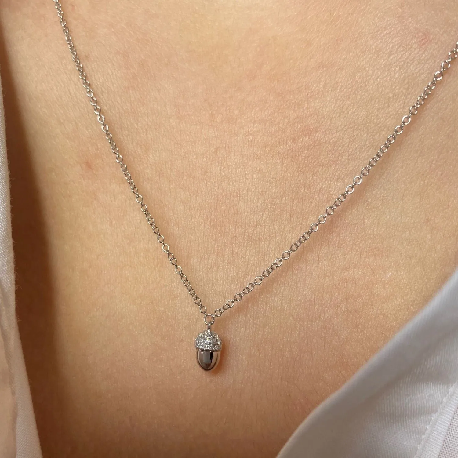14K Solid Gold and Diamond Acorn Necklace