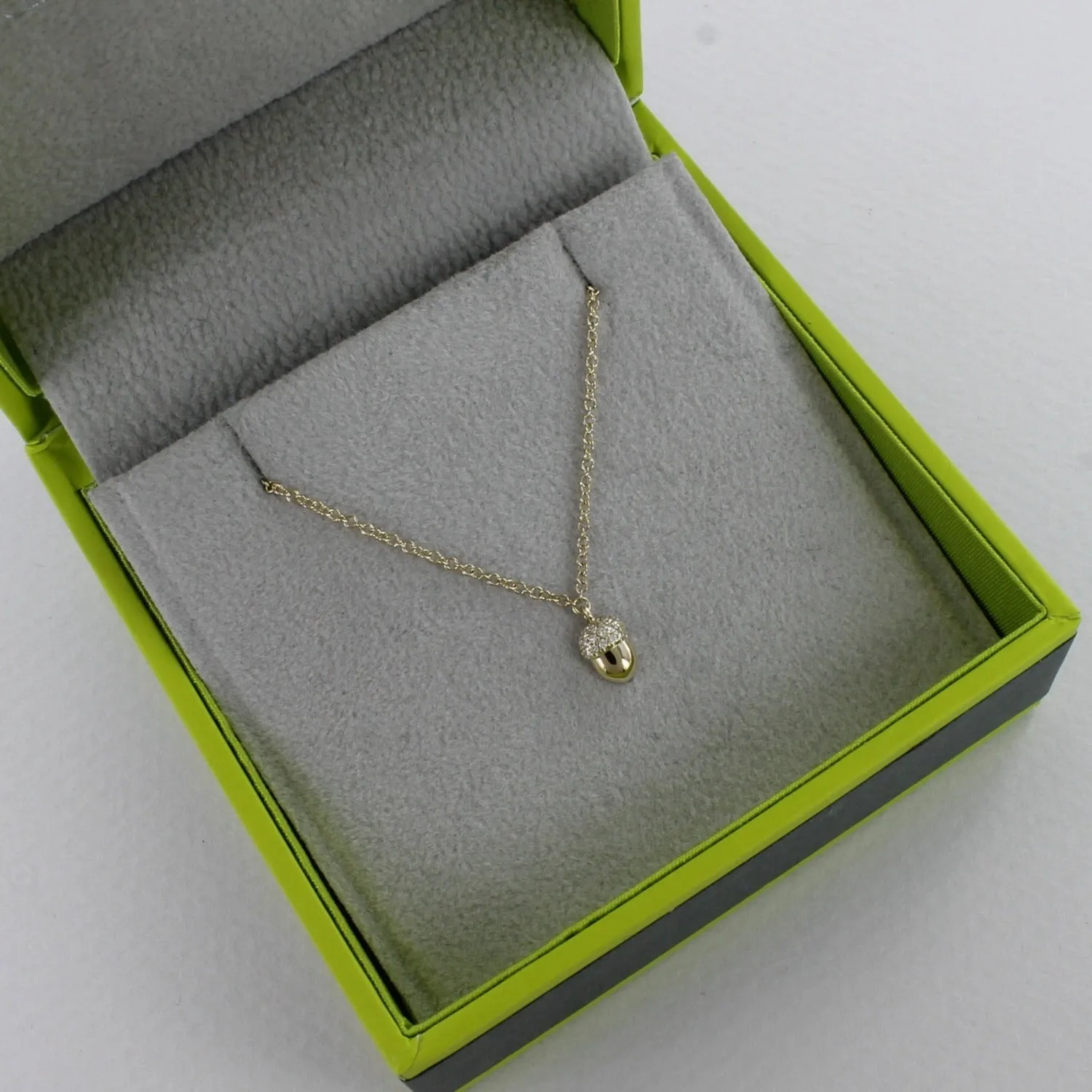 14K Solid Gold and Diamond Acorn Necklace
