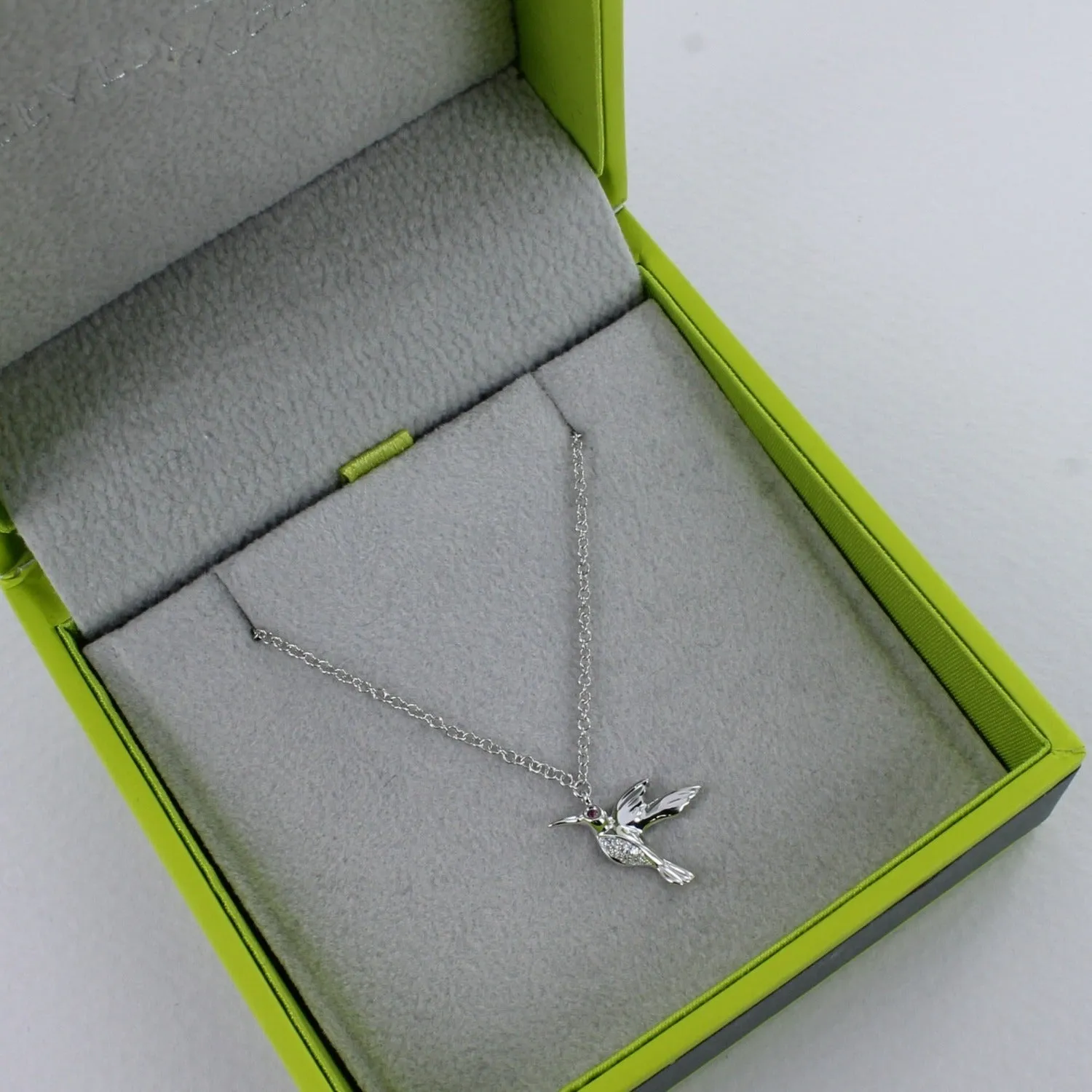 14K Solid Gold and Diamond Hummingbird Necklace
