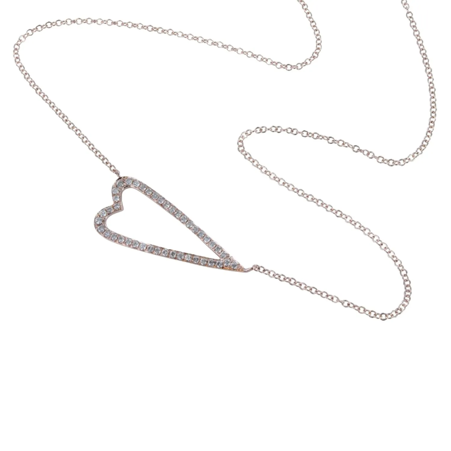 14K Solid Gold and Diamond Open Heart Necklace