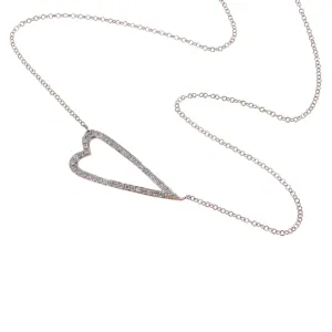 14K Solid Gold and Diamond Open Heart Necklace