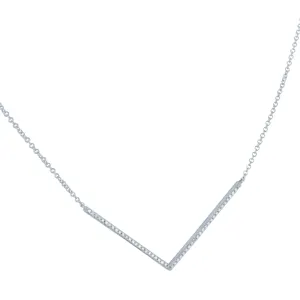 14K Solid White Gold Diamond Arrow Necklace