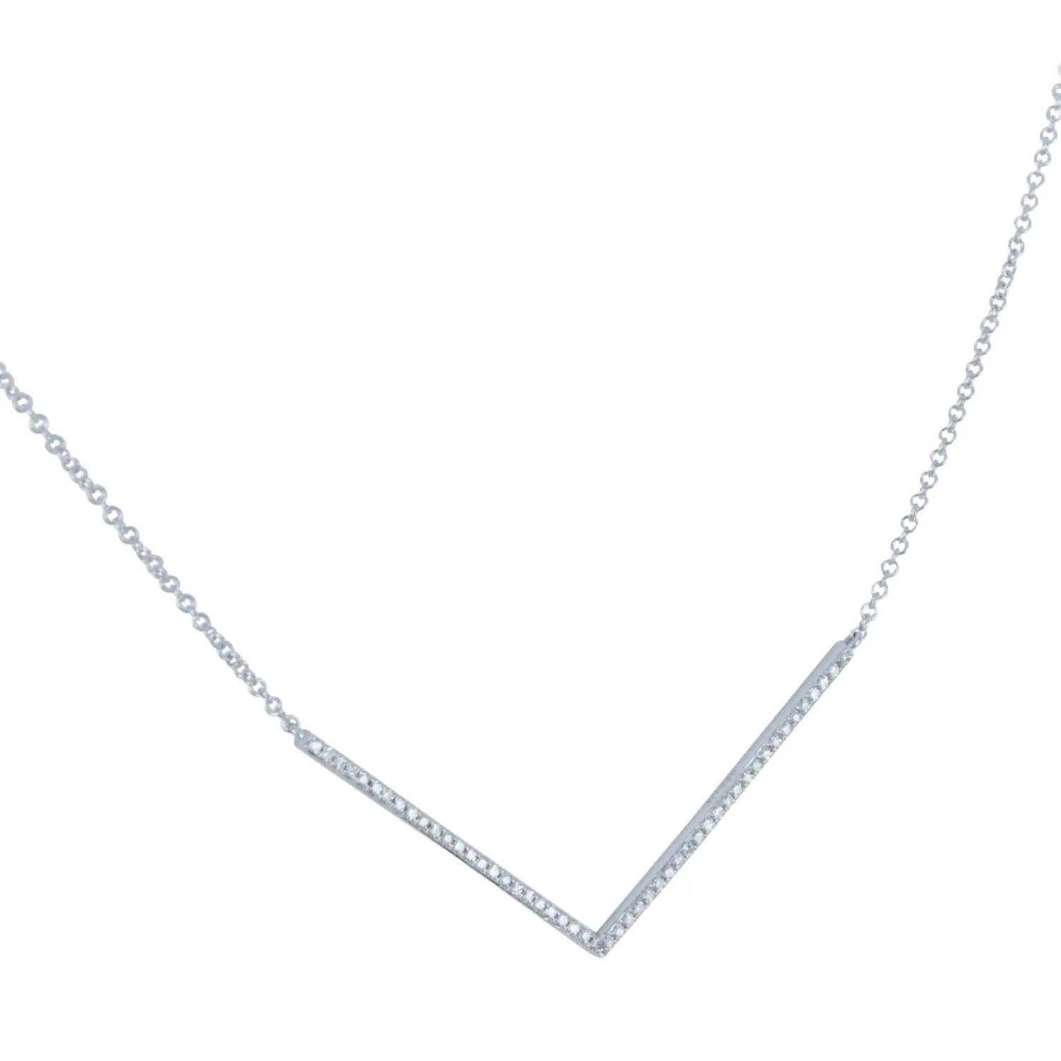 14K Solid White Gold Diamond Arrow Necklace
