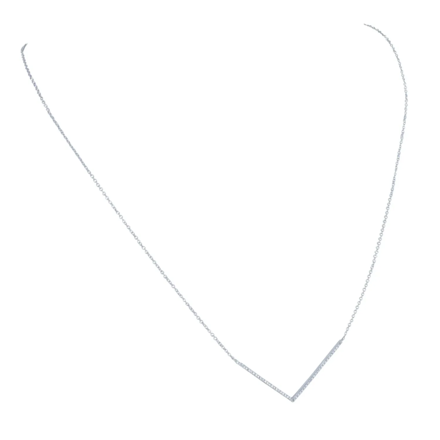 14K Solid White Gold Diamond Arrow Necklace