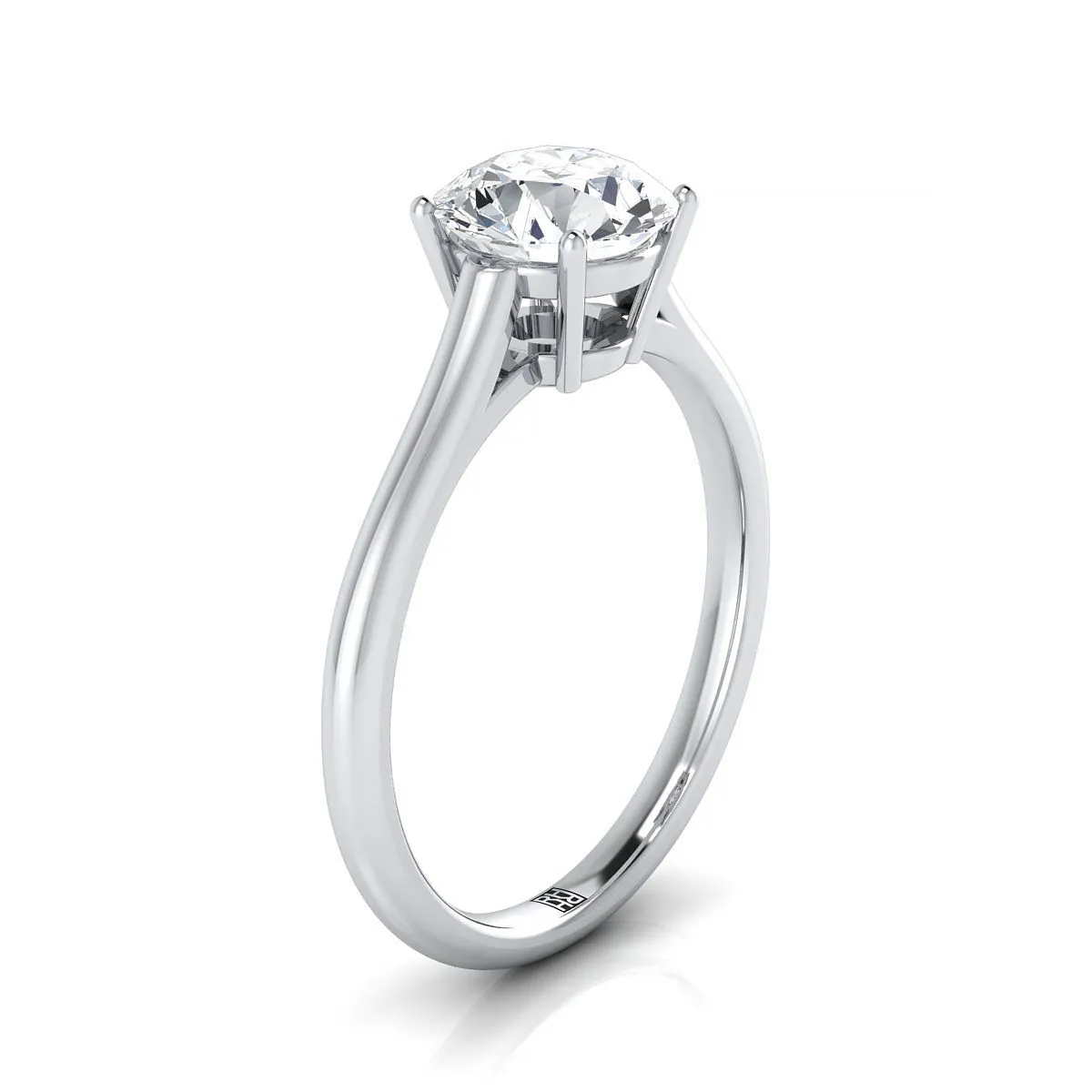 14K White Gold Round Brilliant Aquamarine Cathedral Style Comfort Fit Solitaire Engagement Ring