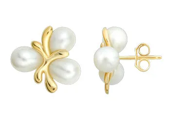 14K Yellow Gold 3-Pearl Earrings