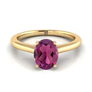14K Yellow Gold Oval Garnet Pinched Comfort Fit Claw Prong Solitaire Engagement Ring