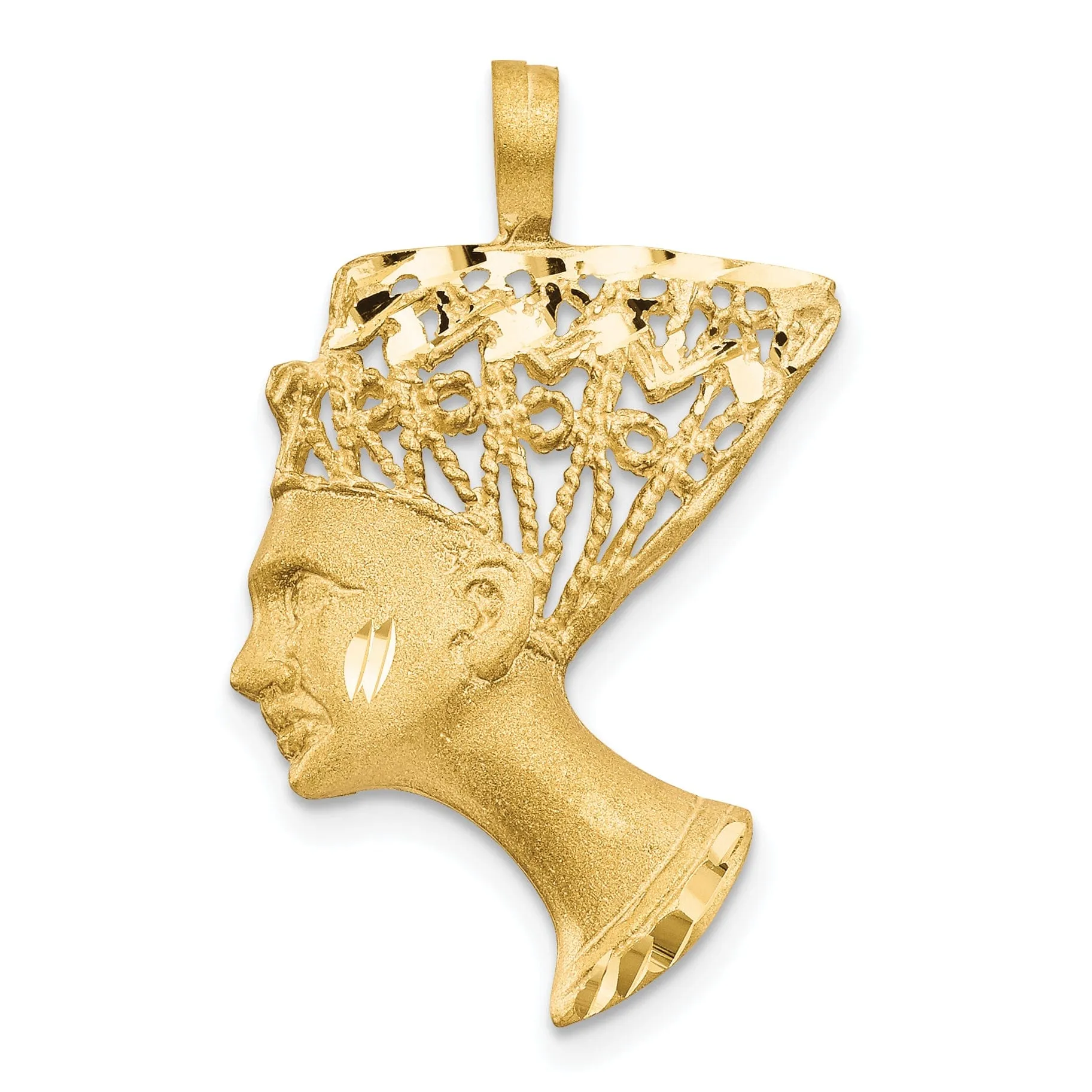 14K Yellow Gold Satin Diamond Cut Finished Queen Nefertiti Charm Pendant
