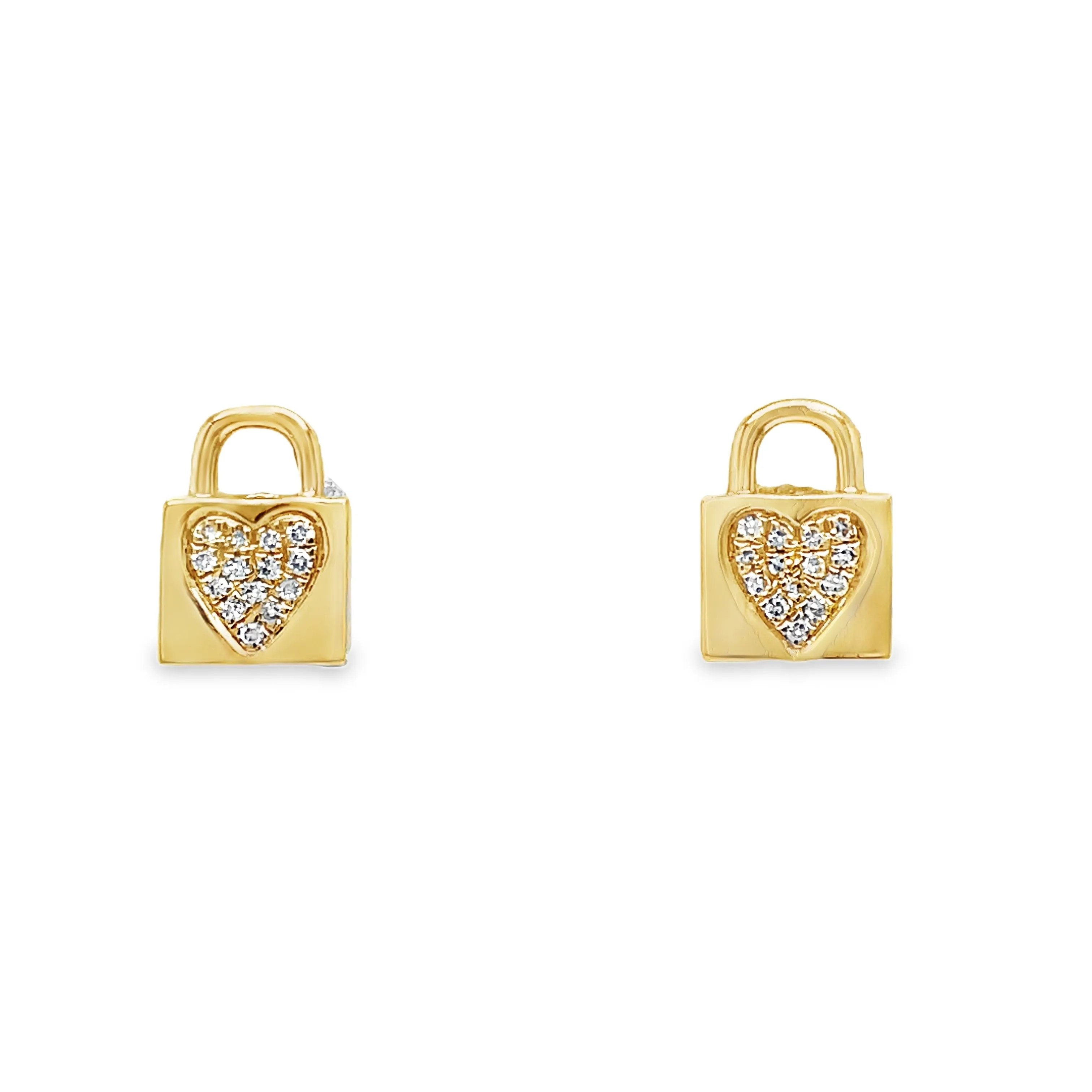 14k Yellow Gold Small Diamond Lock Earrings