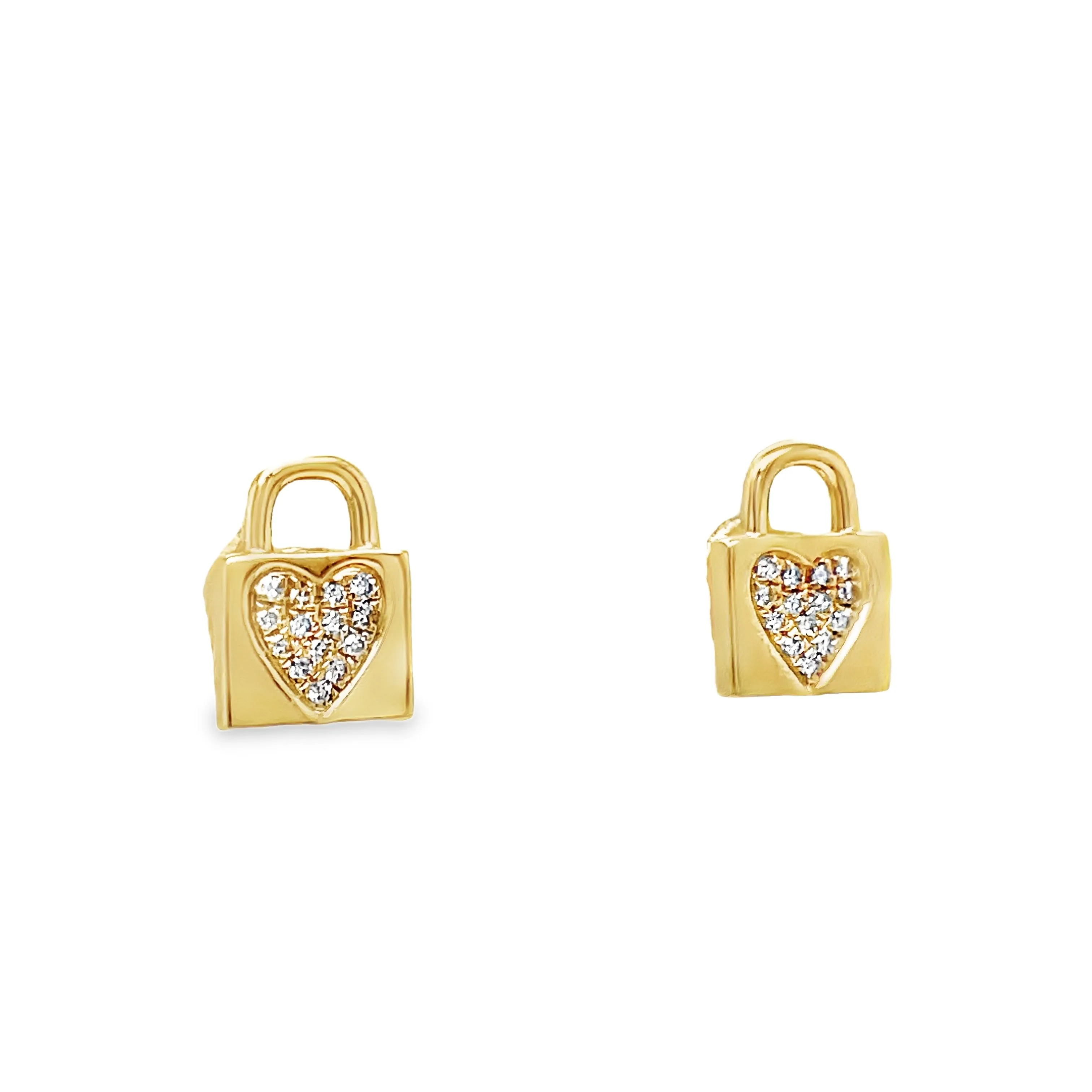 14k Yellow Gold Small Diamond Lock Earrings