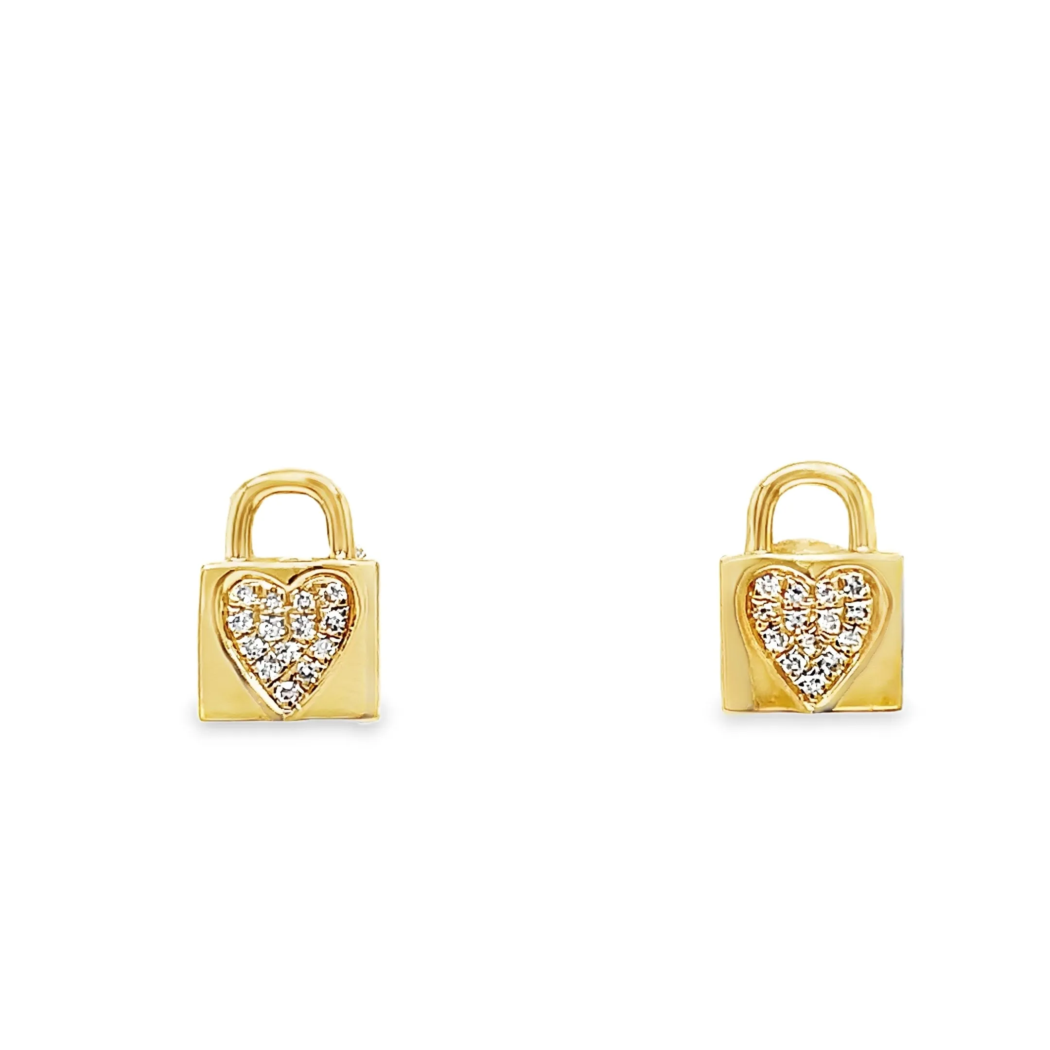 14k Yellow Gold Small Diamond Lock Earrings