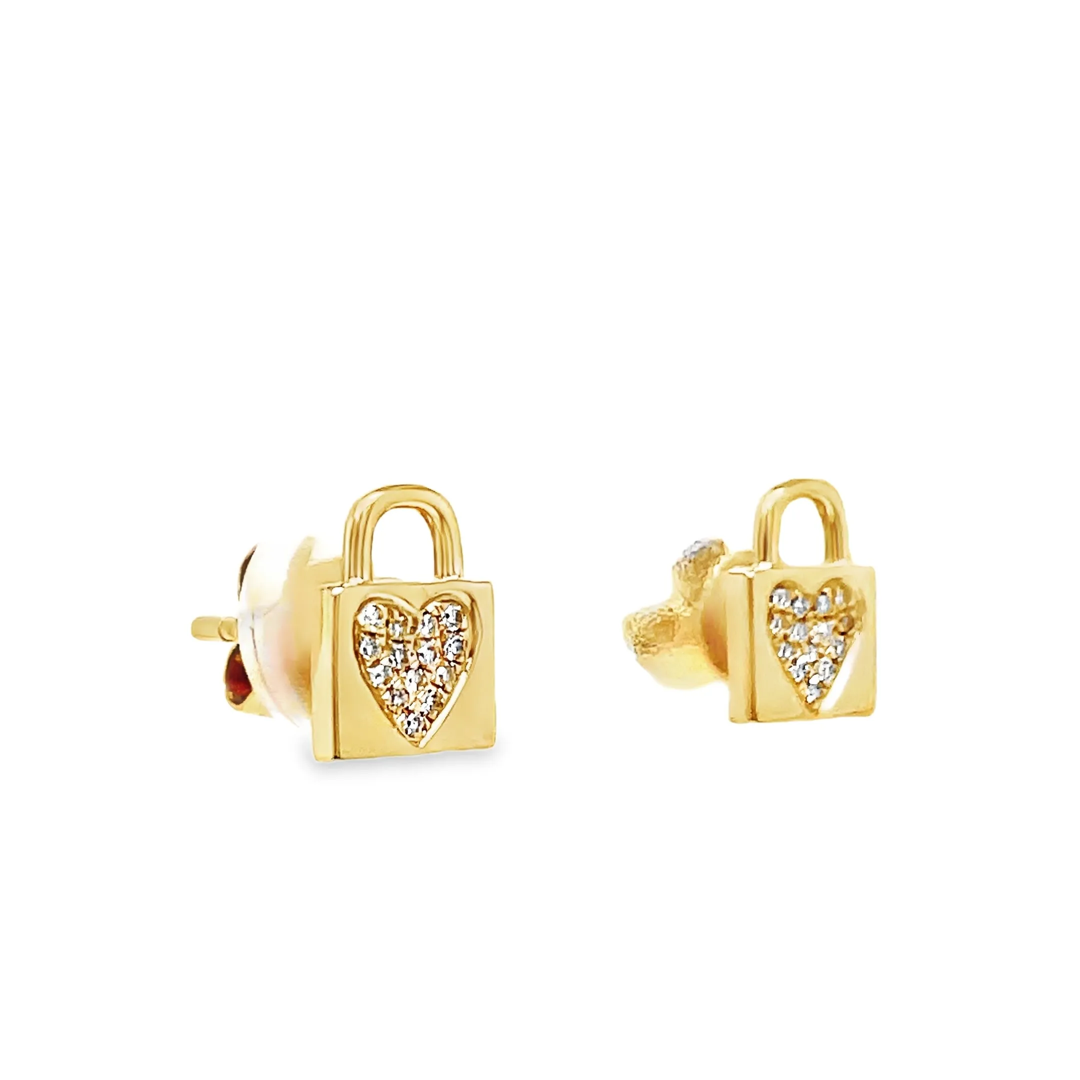 14k Yellow Gold Small Diamond Lock Earrings