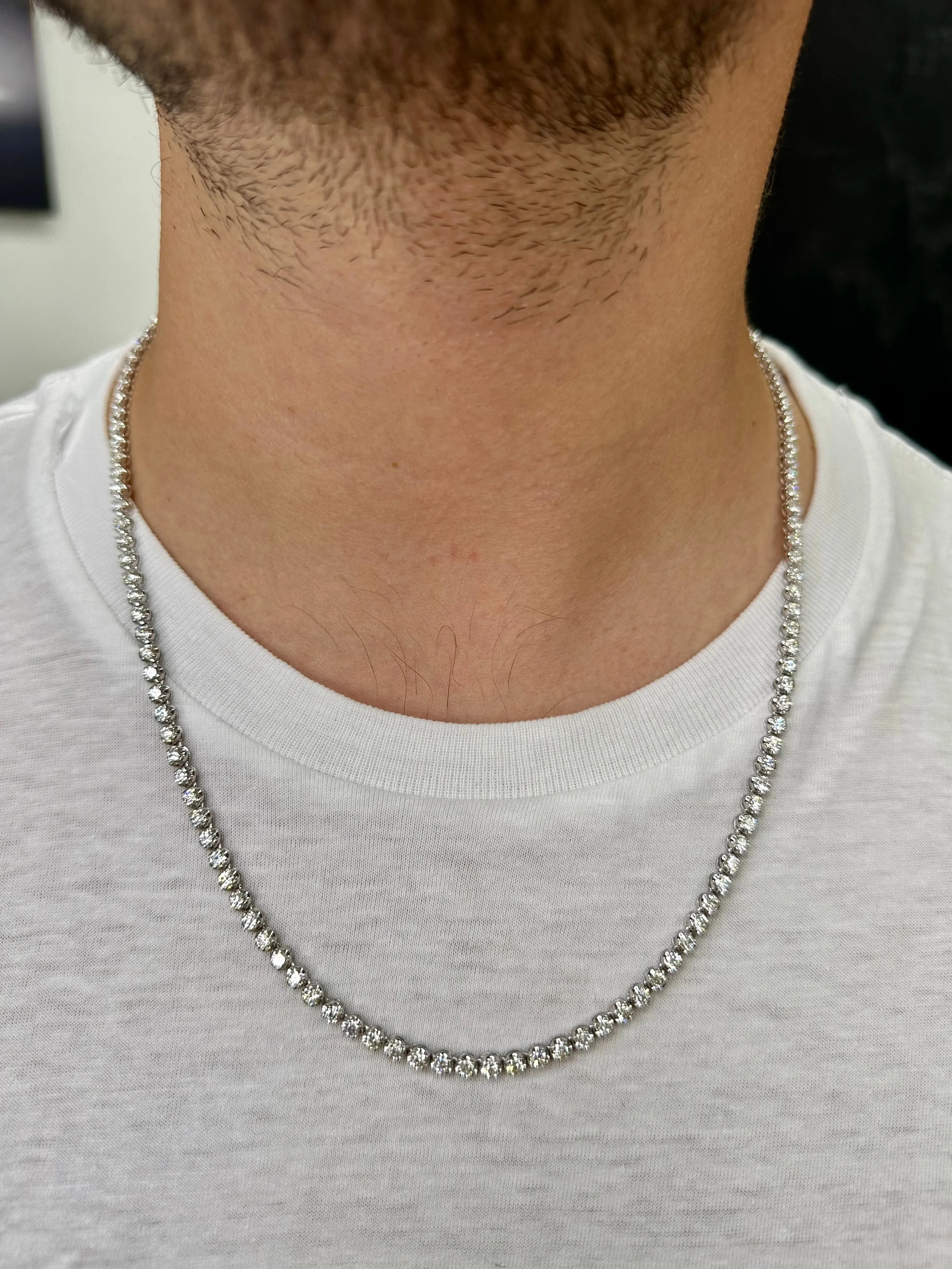 15 Carat Men's Natural Diamond Tennis Necklace Chain in Solid Gold