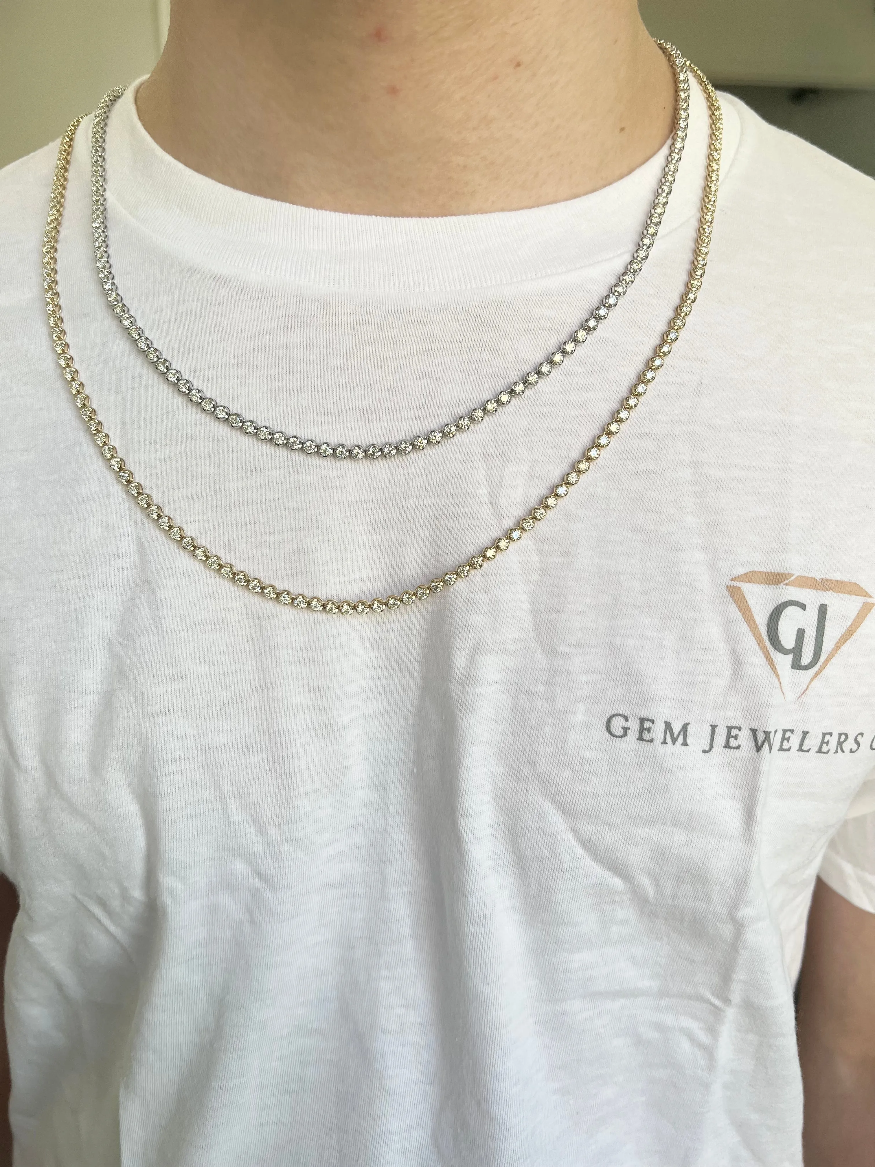 15 Carat Men's Natural Diamond Tennis Necklace Chain in Solid Gold