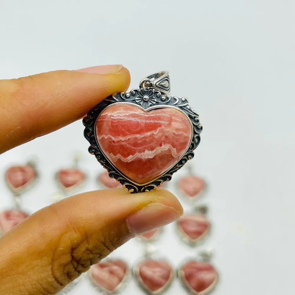 15 Pieces Sterling Silver Heart Rhodochrosite Different Styles Beautiful Pendant