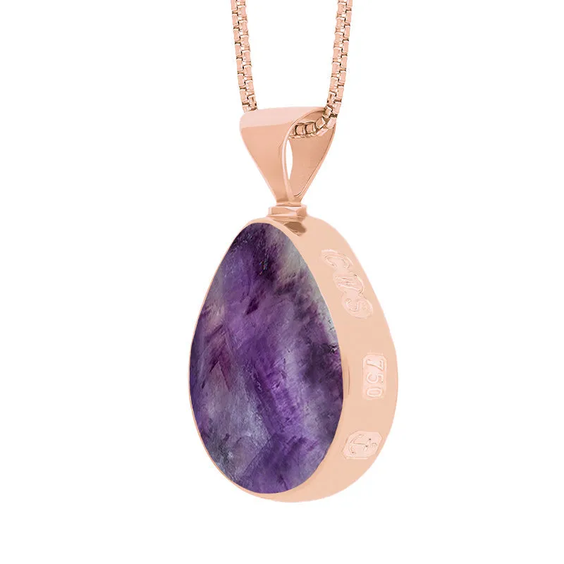18ct Rose Gold Blue John Mother of Pearl Queens Jubilee Hallmark Double Sided Pear-shaped Necklace
