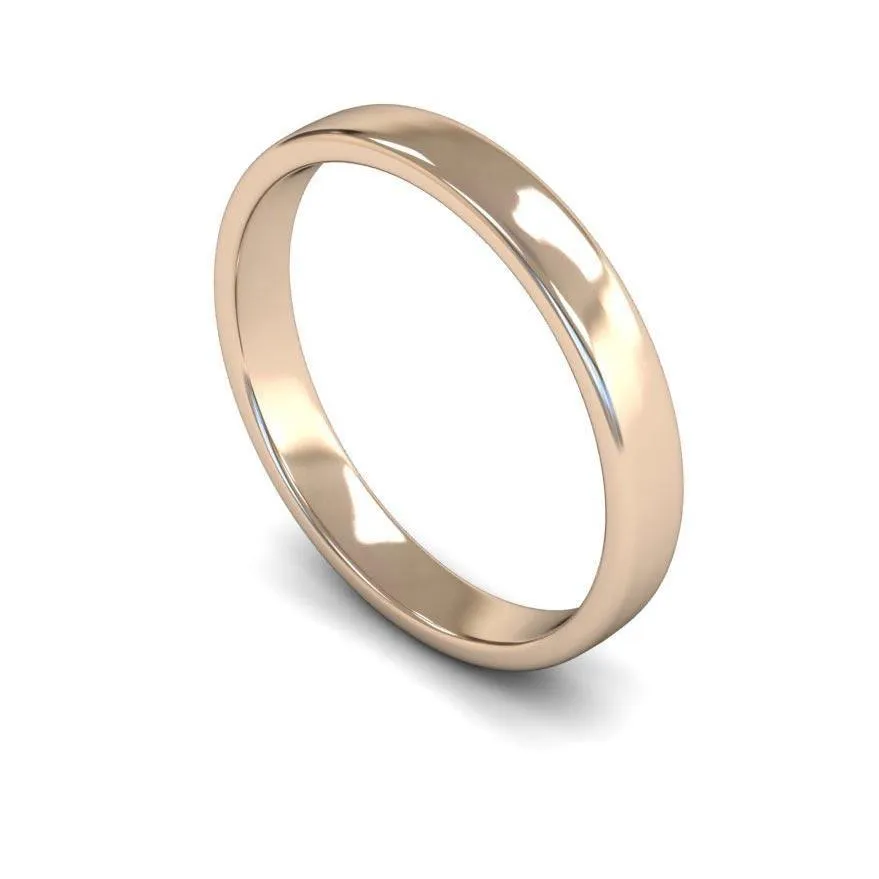 18ct Rose Gold Light Weight Edged Slight Court 3mm Wedding Ring