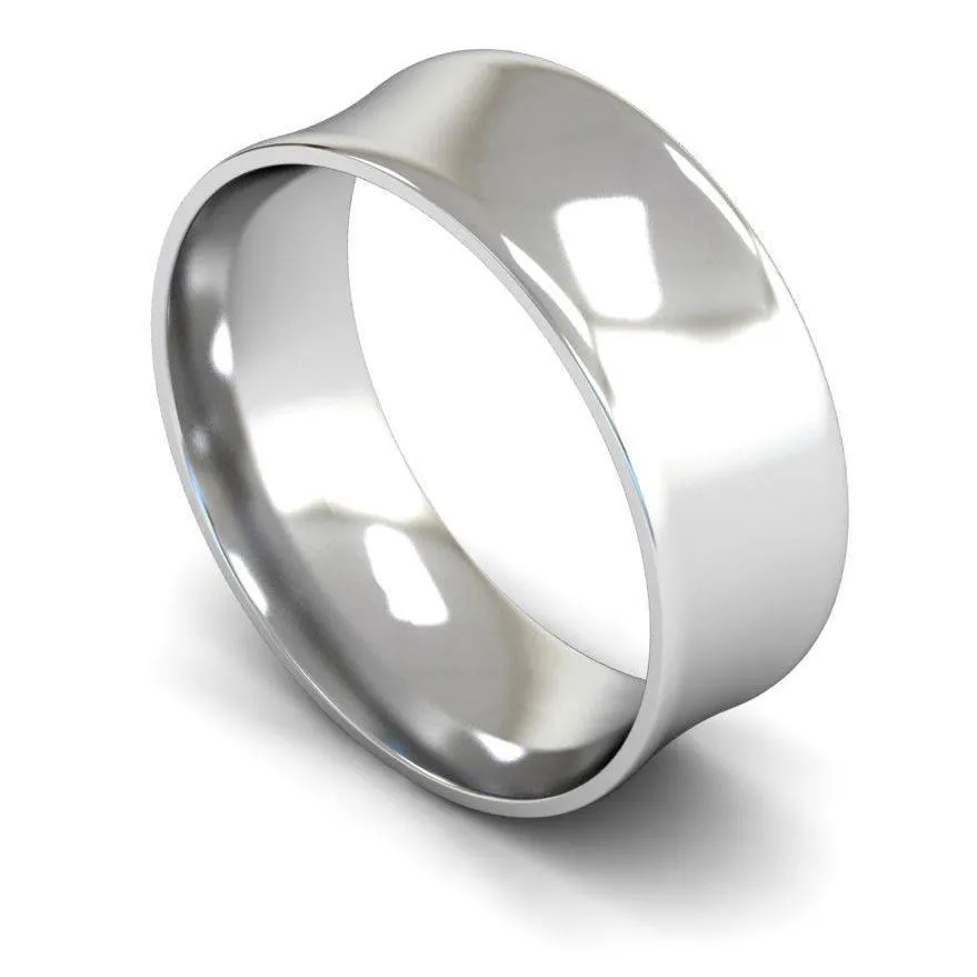 18ct White Gold Light Weight Concave 8mm Wedding Ring