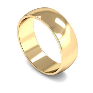 18ct Yellow Gold Light Weight 'D' Shape 7mm Wedding Ring