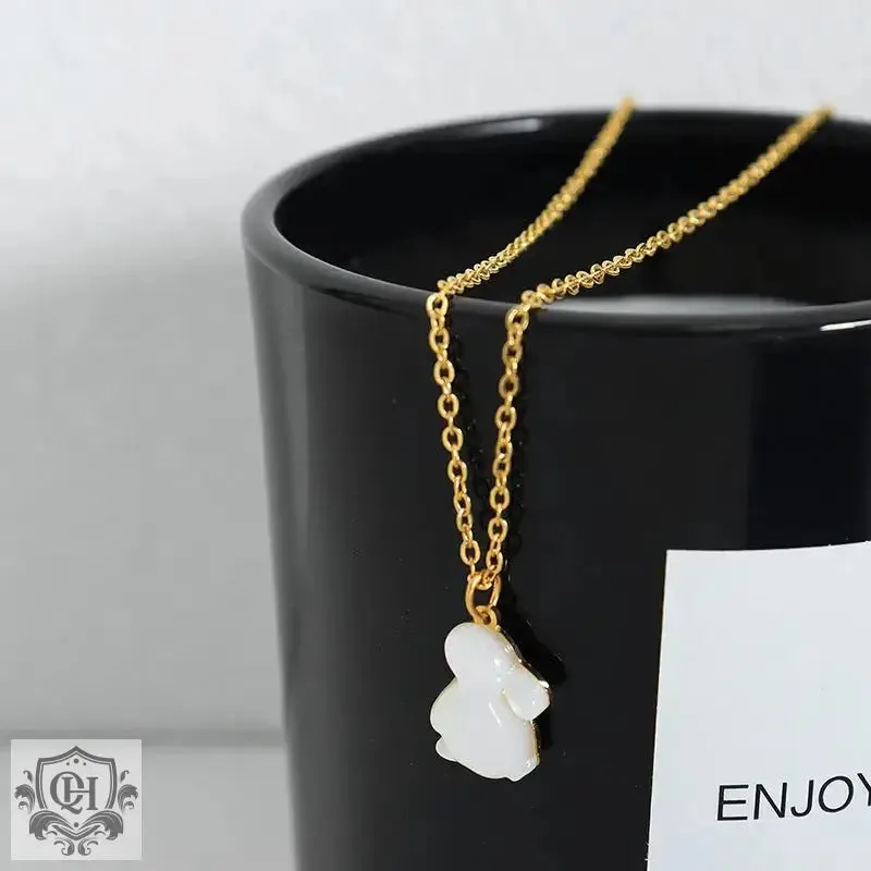 18K Gold Rabbit Gemstone Pendant Necklace