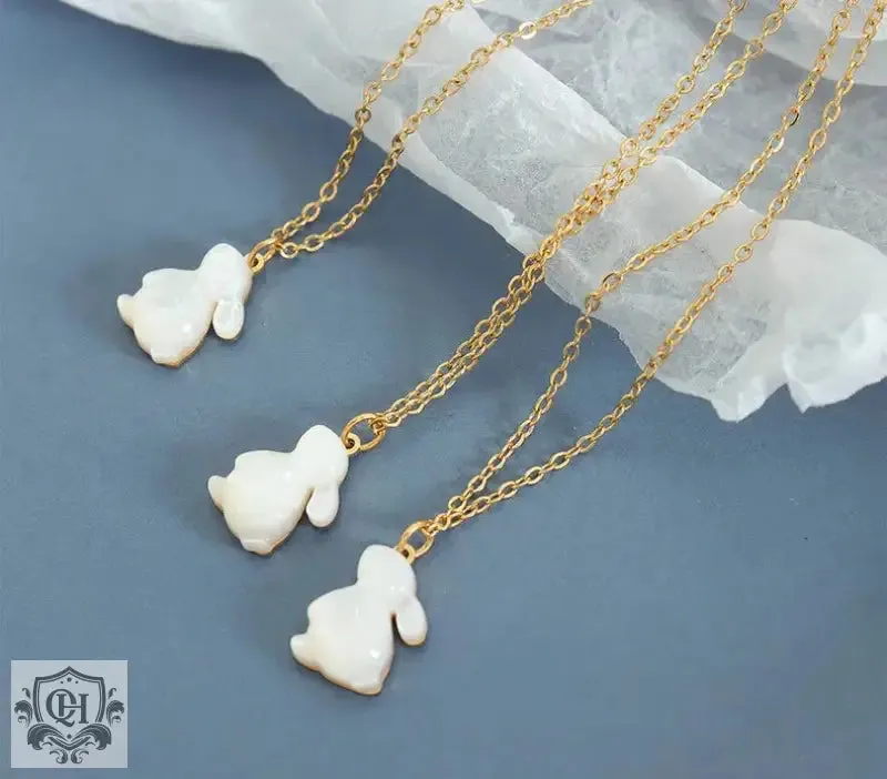 18K Gold Rabbit Gemstone Pendant Necklace