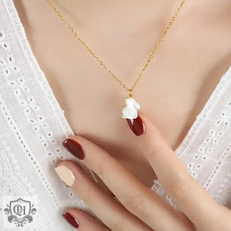 18K Gold Rabbit Gemstone Pendant Necklace