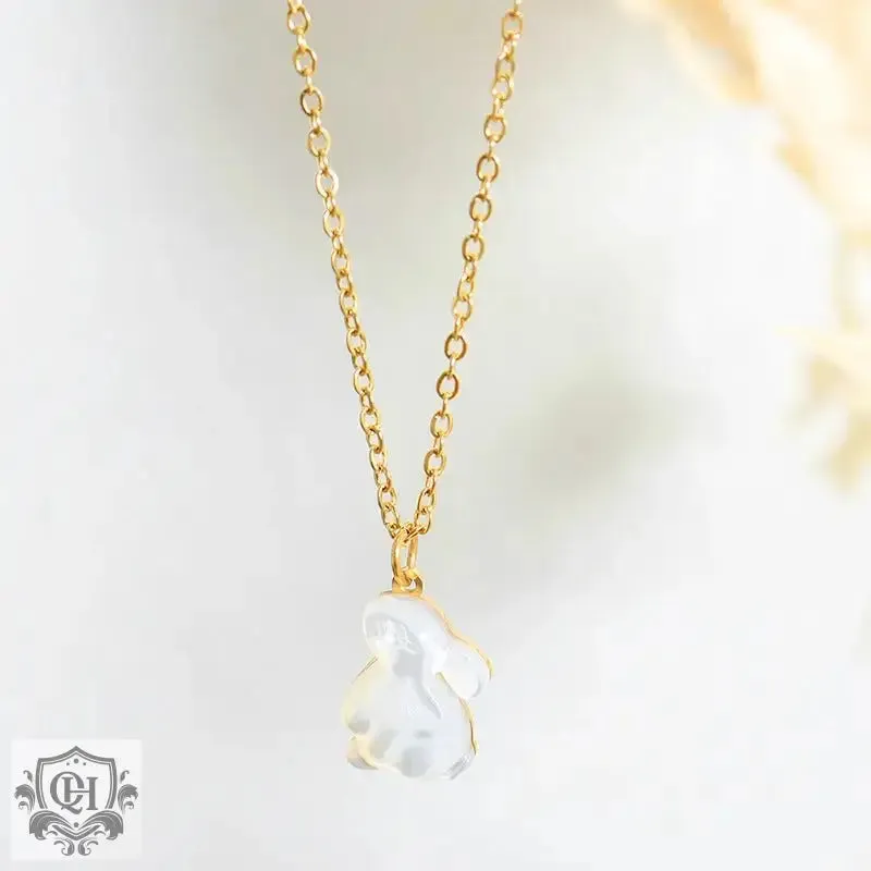 18K Gold Rabbit Gemstone Pendant Necklace