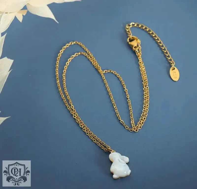 18K Gold Rabbit Gemstone Pendant Necklace