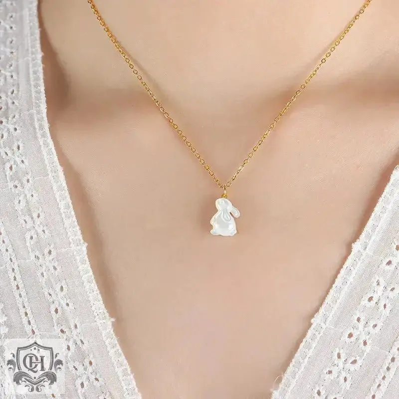 18K Gold Rabbit Gemstone Pendant Necklace