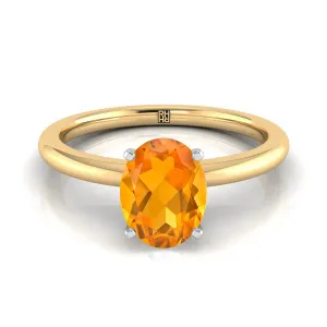 18K Yellow Gold Oval Citrine Round Comfort Fit Claw Prong Solitaire Engagement Ring