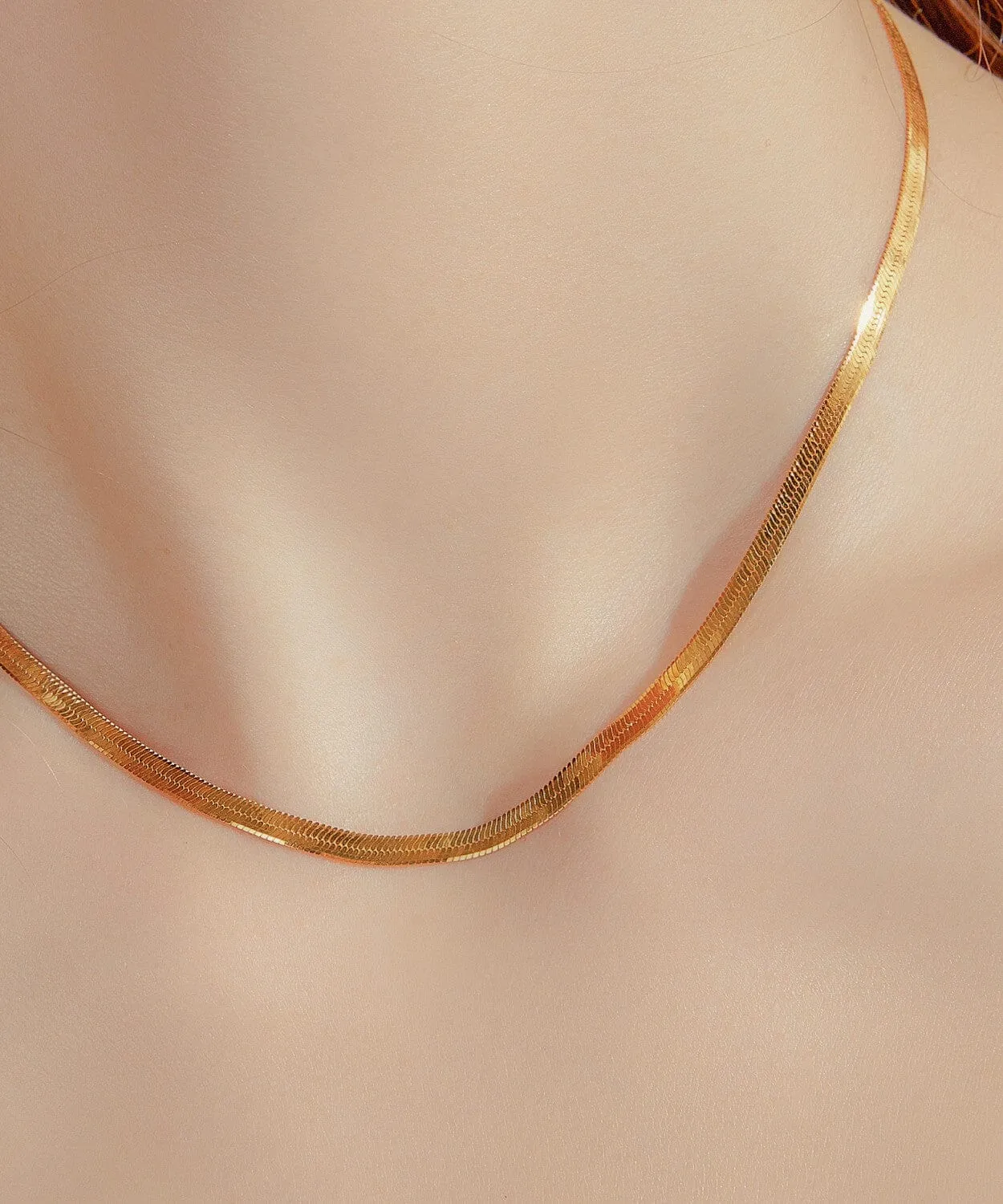 24K Yellow Gold Herringbone Chain - 3mm