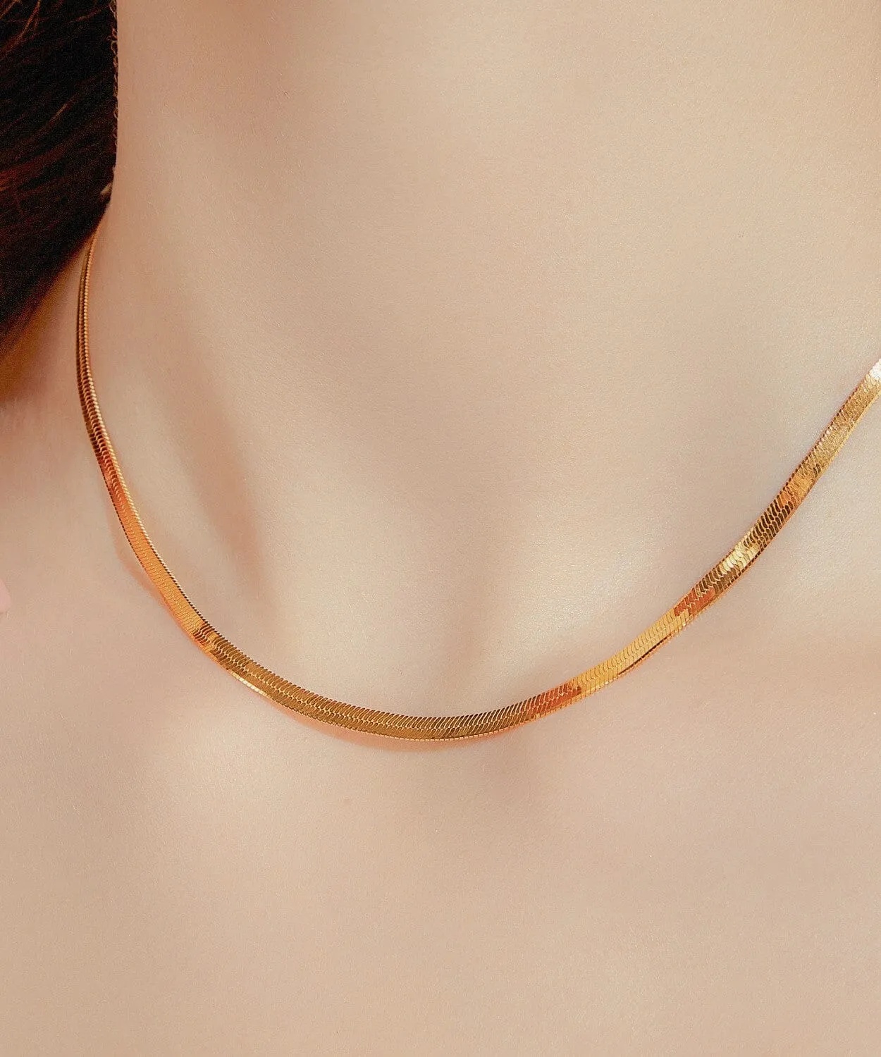 24K Yellow Gold Herringbone Chain - 3mm