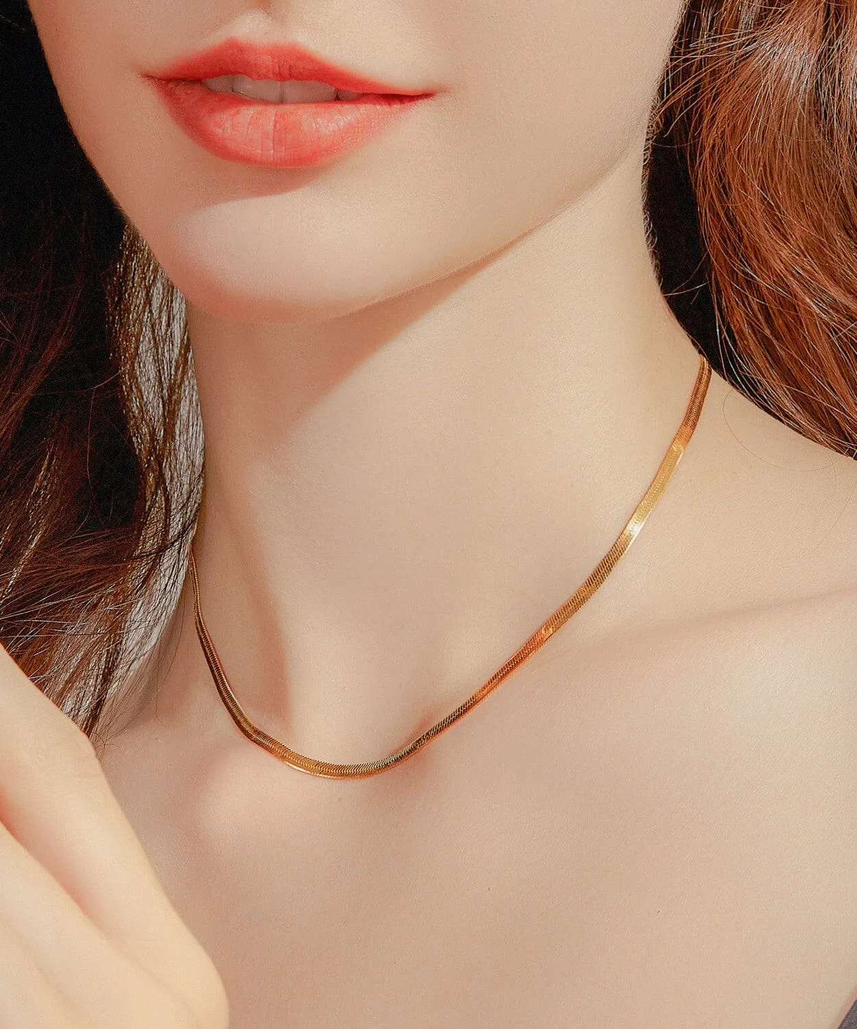 24K Yellow Gold Herringbone Chain - 3mm