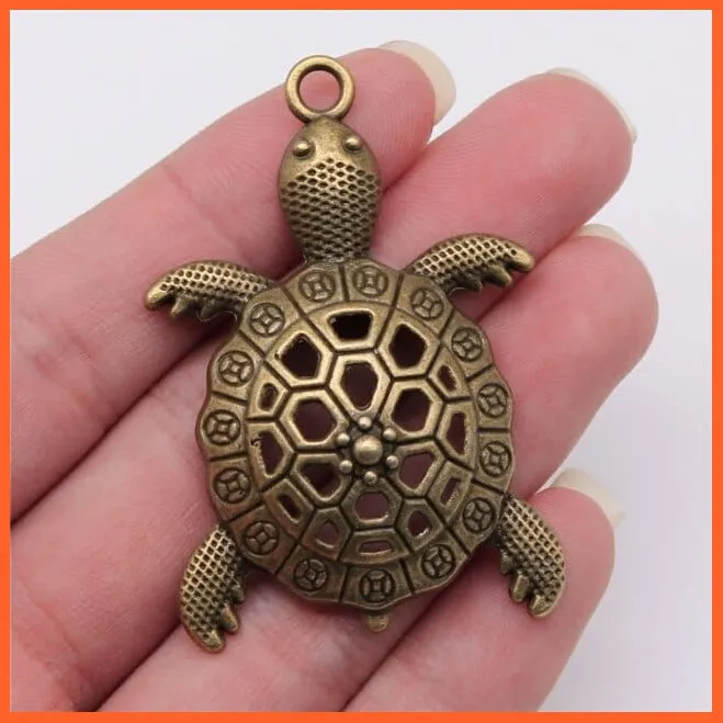 2Pcs 55X37Mm Antique Silver Color Charm Turtle Pendants