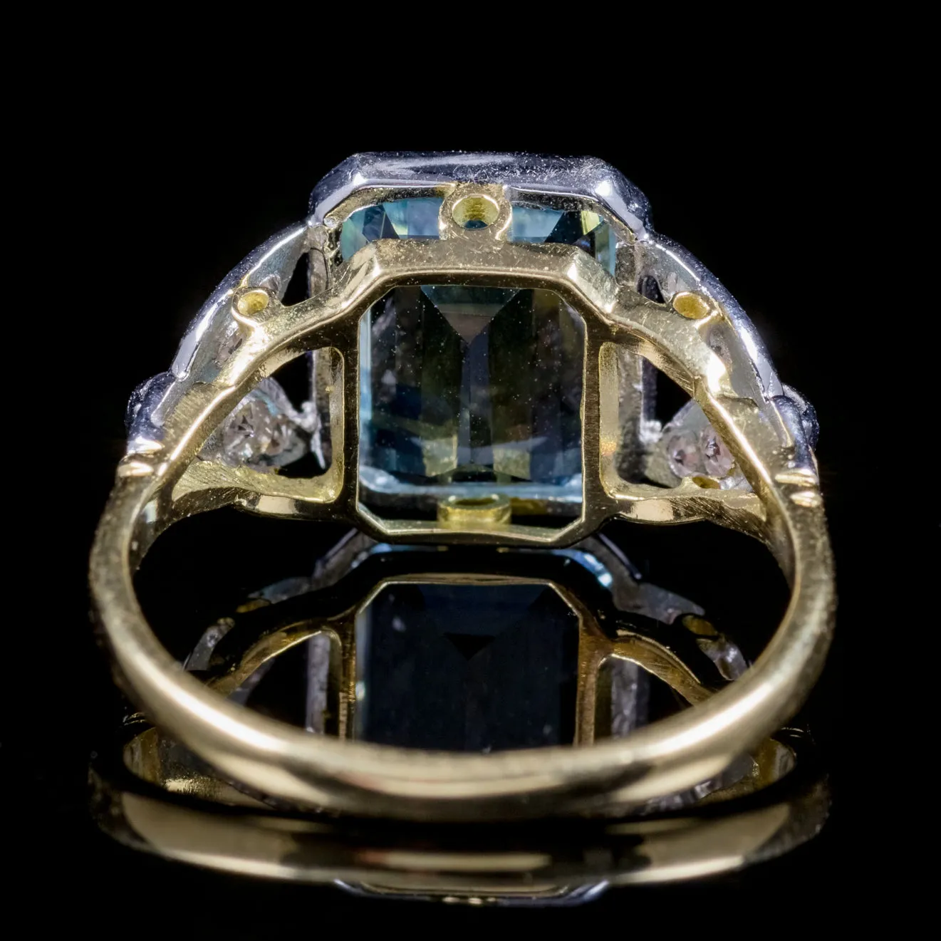 3Ct Emerald Cut Aquamarine Diamond Ring 18Ct Gold