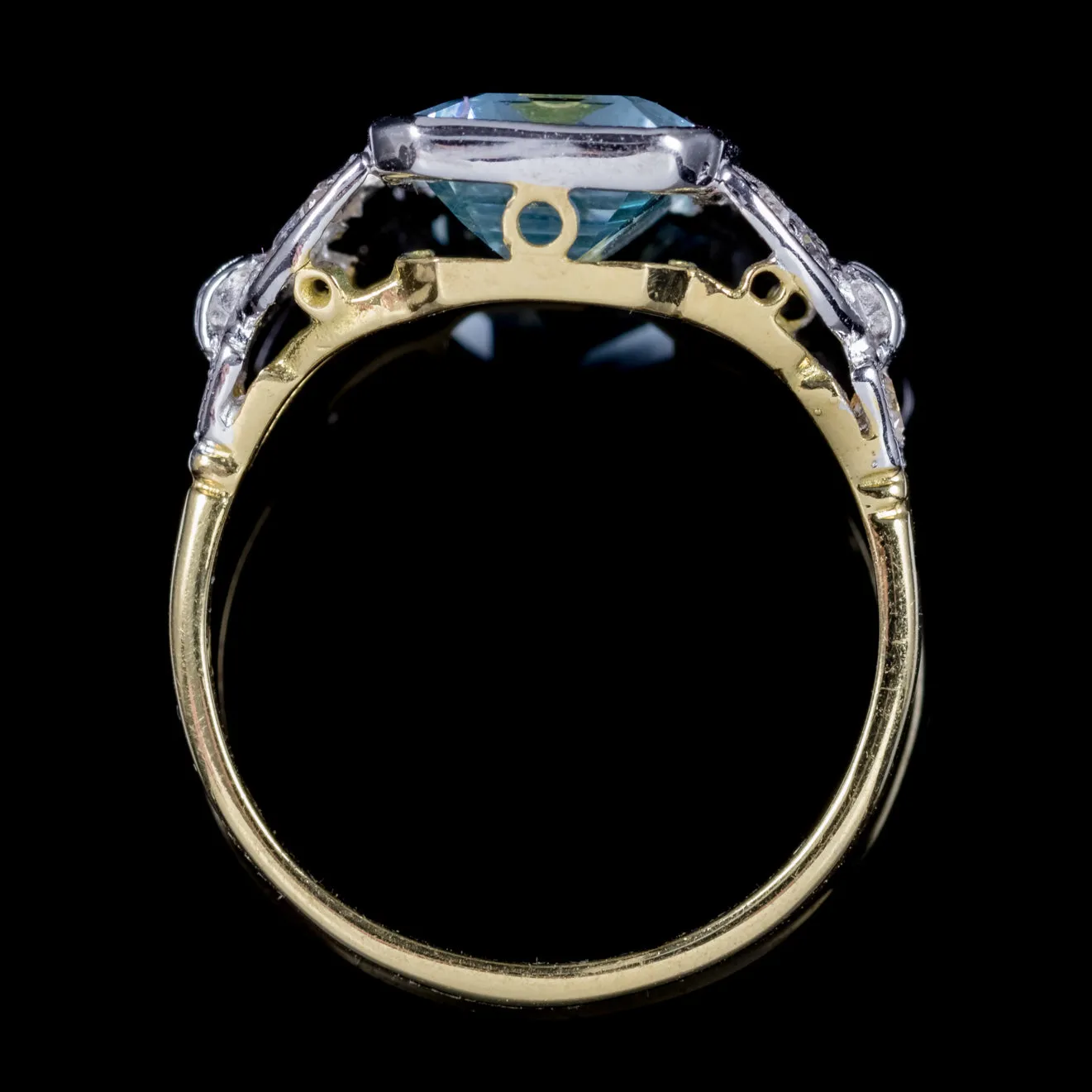 3Ct Emerald Cut Aquamarine Diamond Ring 18Ct Gold