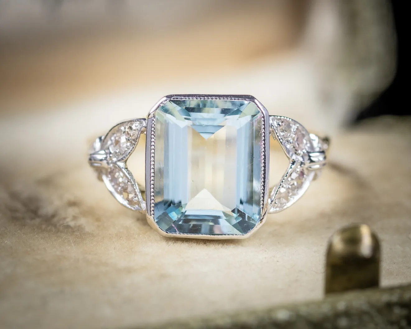 3Ct Emerald Cut Aquamarine Diamond Ring 18Ct Gold