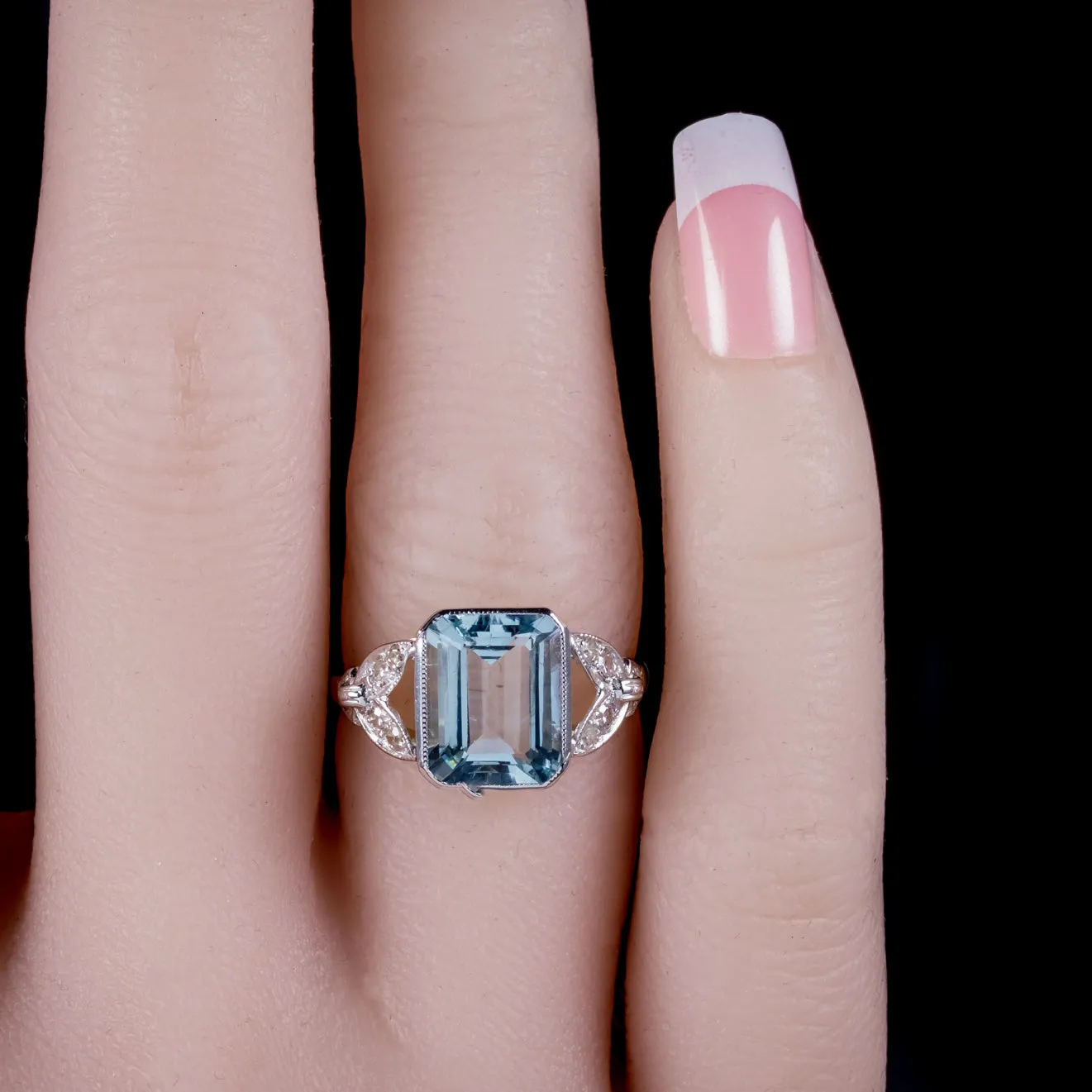 3Ct Emerald Cut Aquamarine Diamond Ring 18Ct Gold