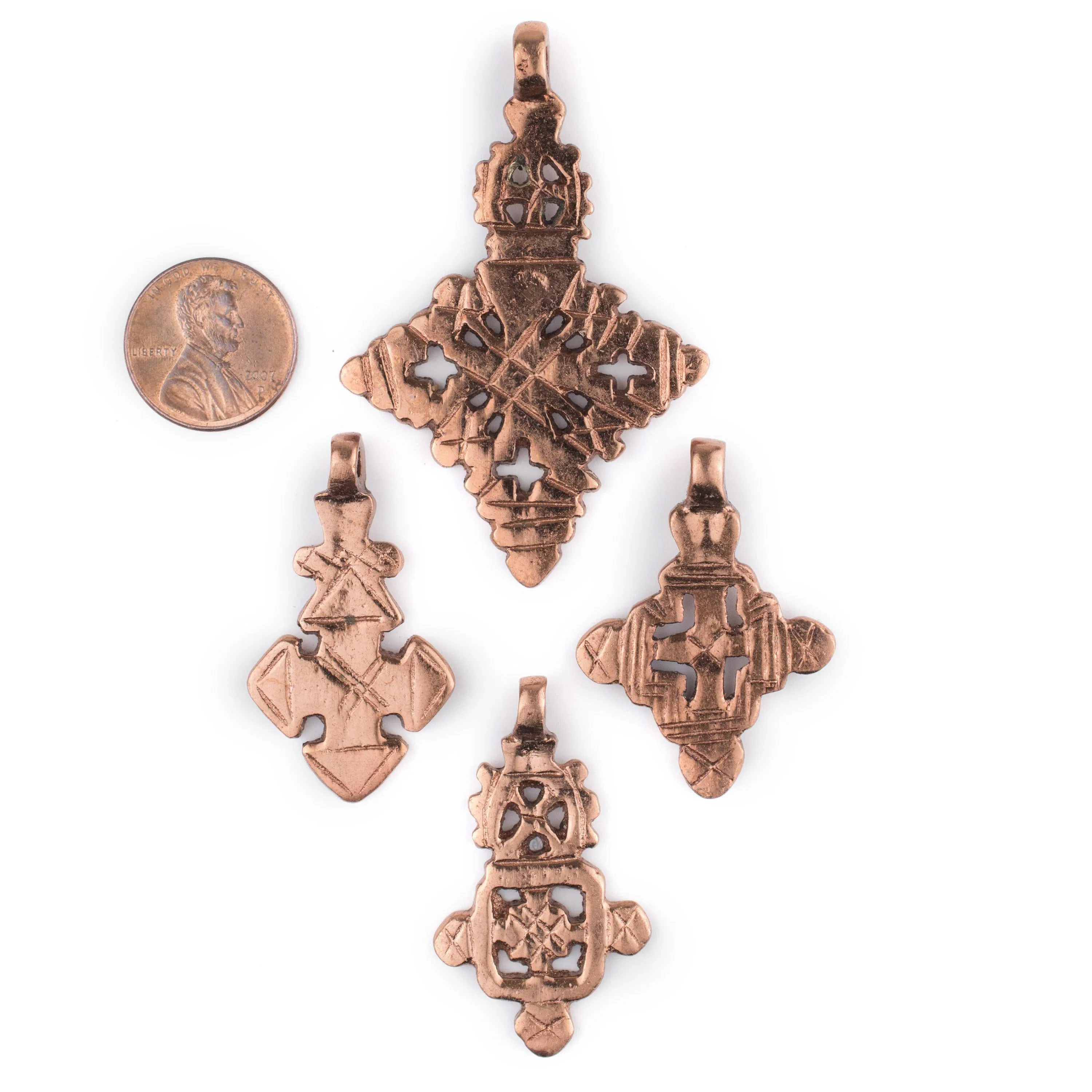 4 Pack: Ethiopian Copper Coptic Cross Pendants