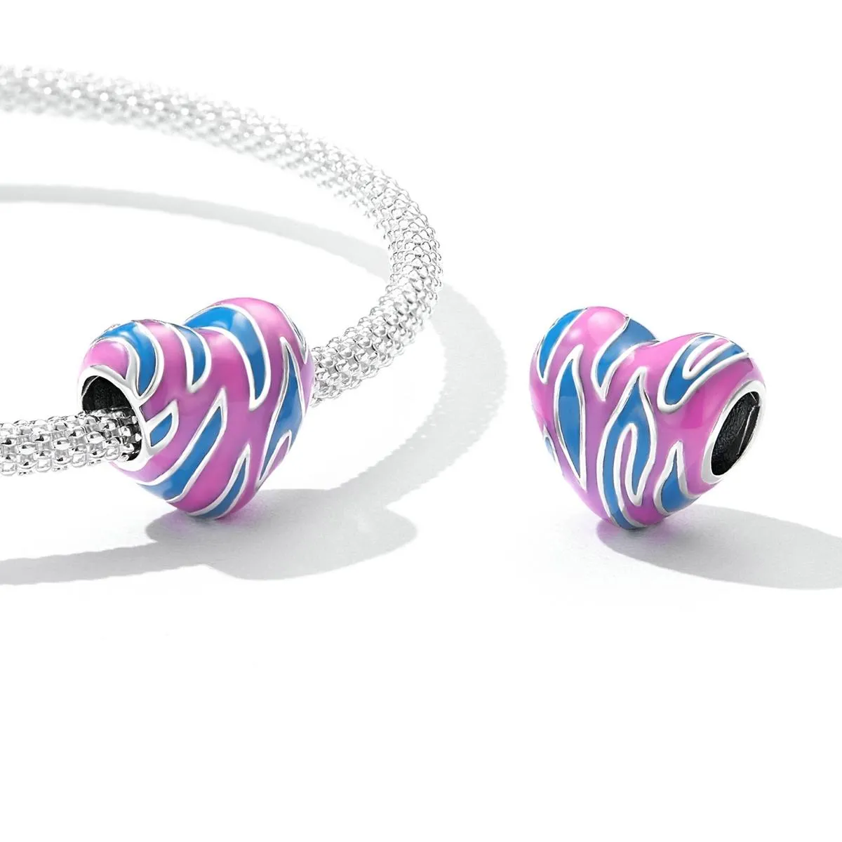 925 Sterling Silver Contrast Heart Beads For Diy Bracelets & Necklaces