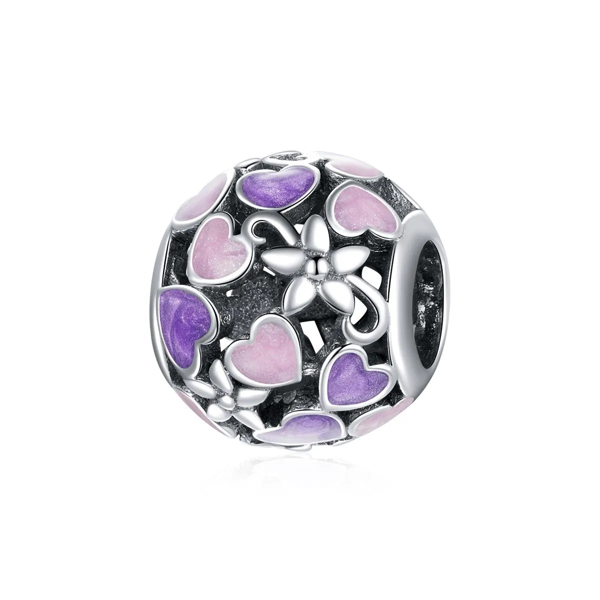 925 Sterling Silver Flower Heart Beads For Diy Bracelets & Necklaces