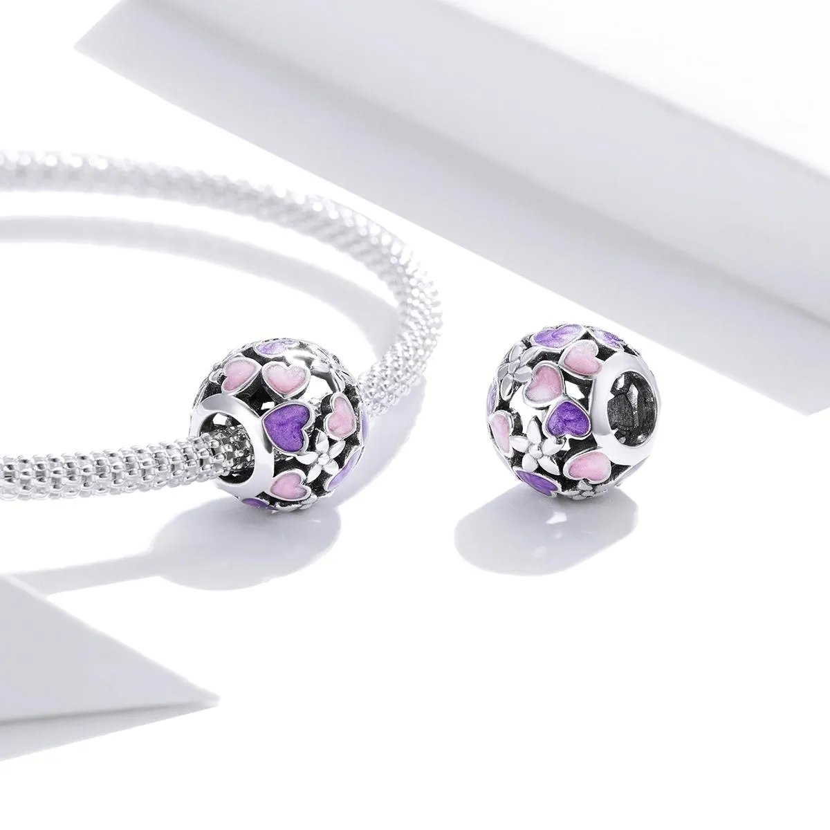 925 Sterling Silver Flower Heart Beads For Diy Bracelets & Necklaces