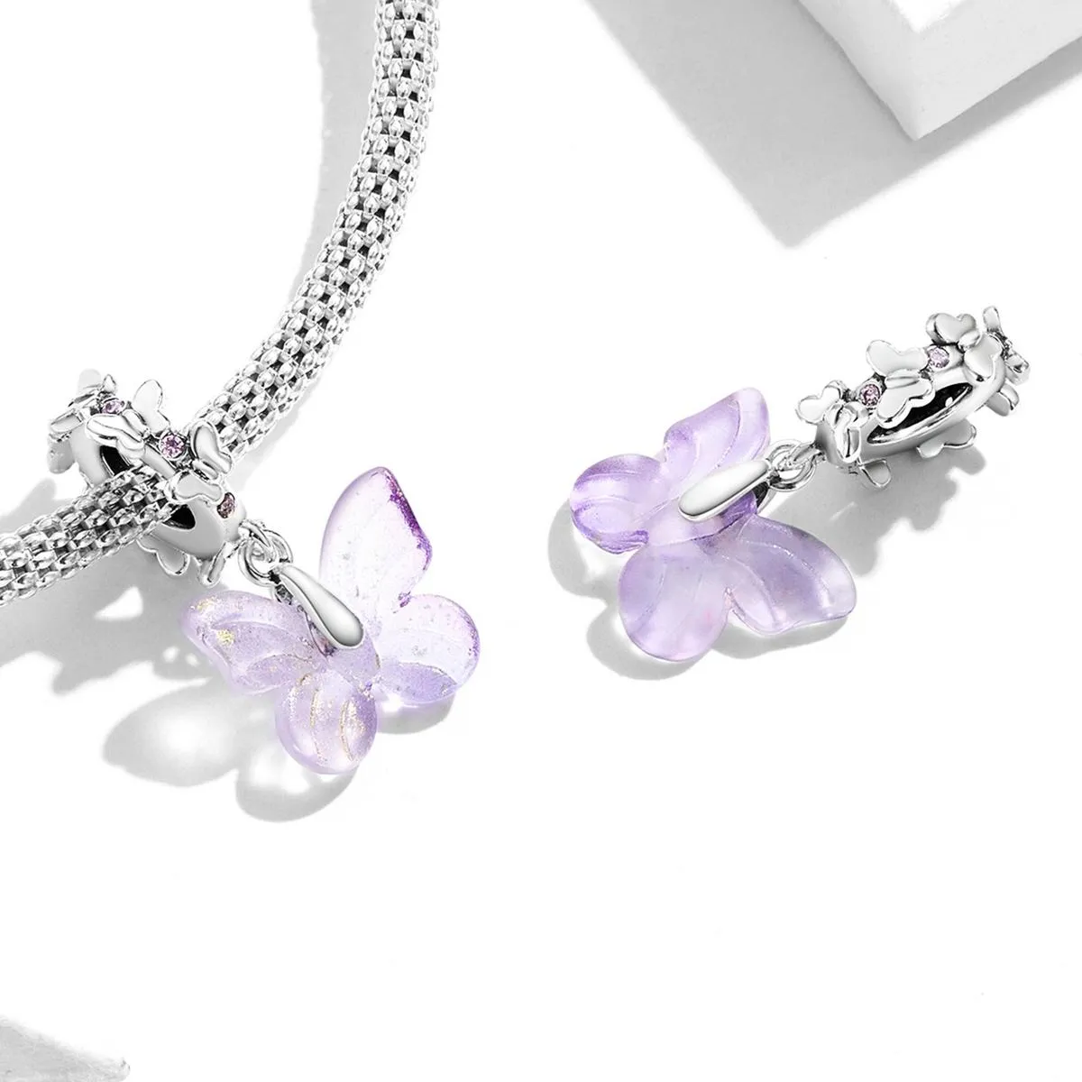 925 Sterling Silver Glazed Butterfly Pendant For Diy Bracelets & Necklaces