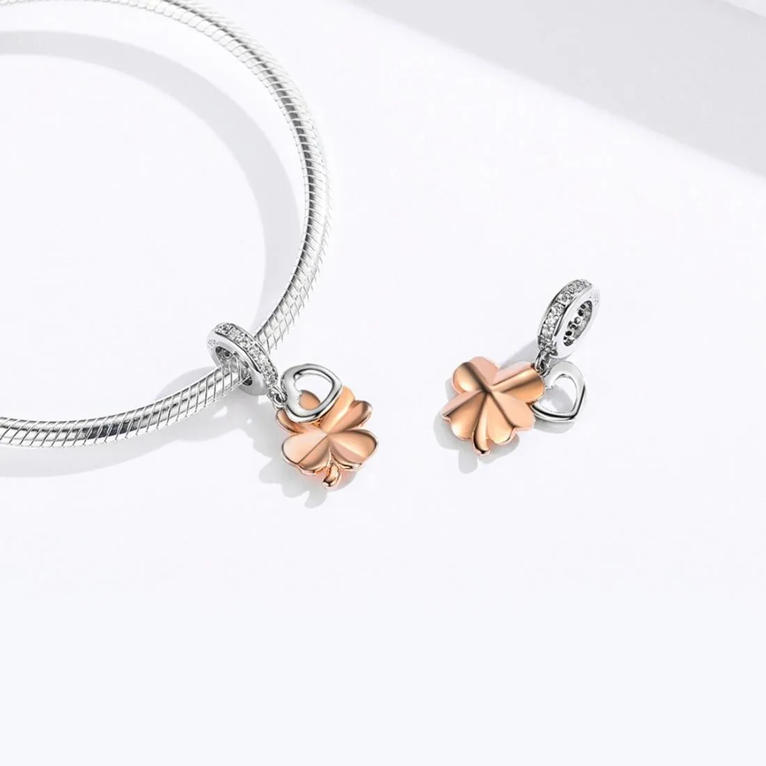 925 Sterling Silver Golden Four Leaf Clover Pendant For Diy Bracelets