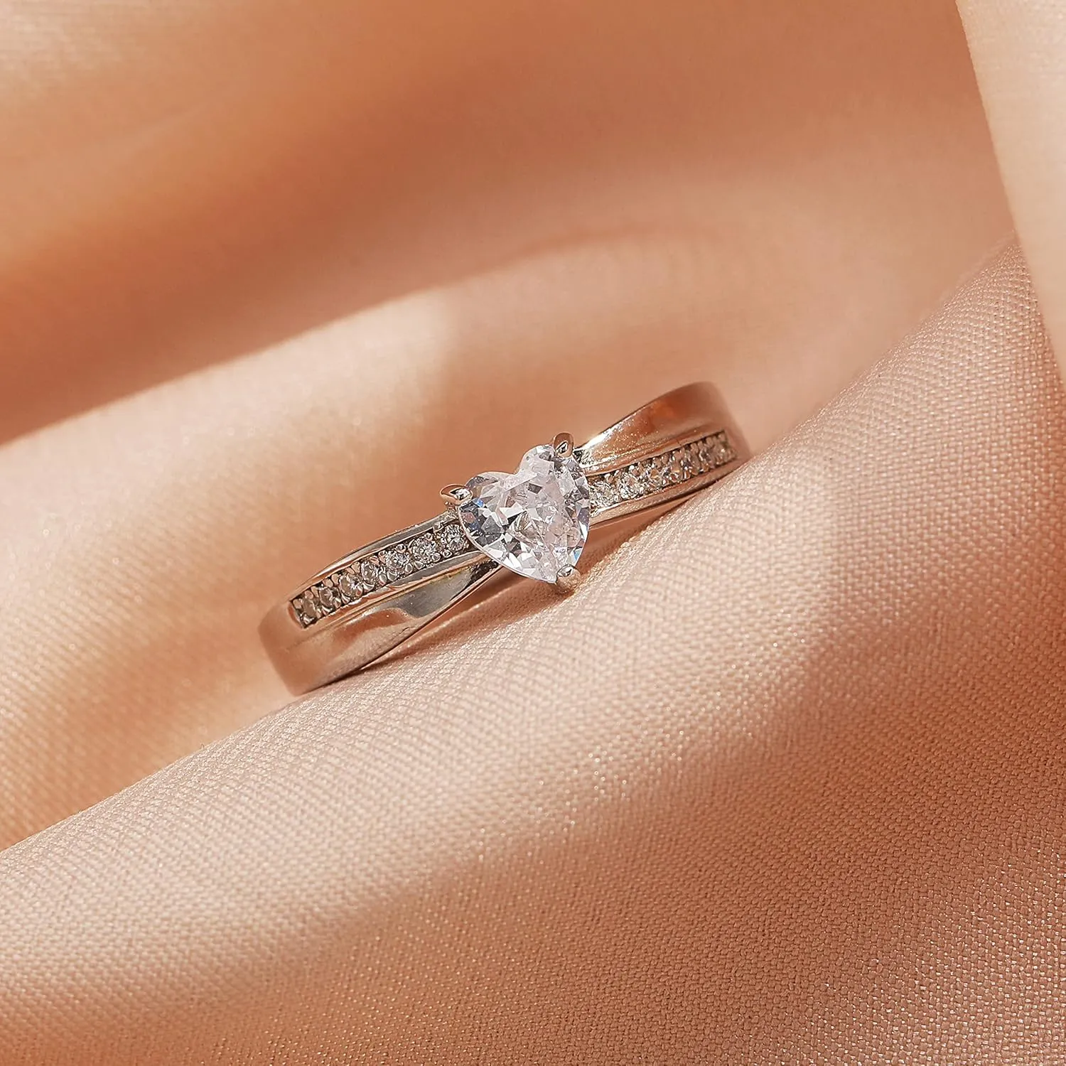 925 Sterling Silver Heart Promise Rings for Her Cubic Zirconia/Sapphire Infinity Engagement CZ Heart Cut Solitaire Ring Eternity Anniversary Wedding Ring for Women Christmas Jewelry Gifts Size 5-10