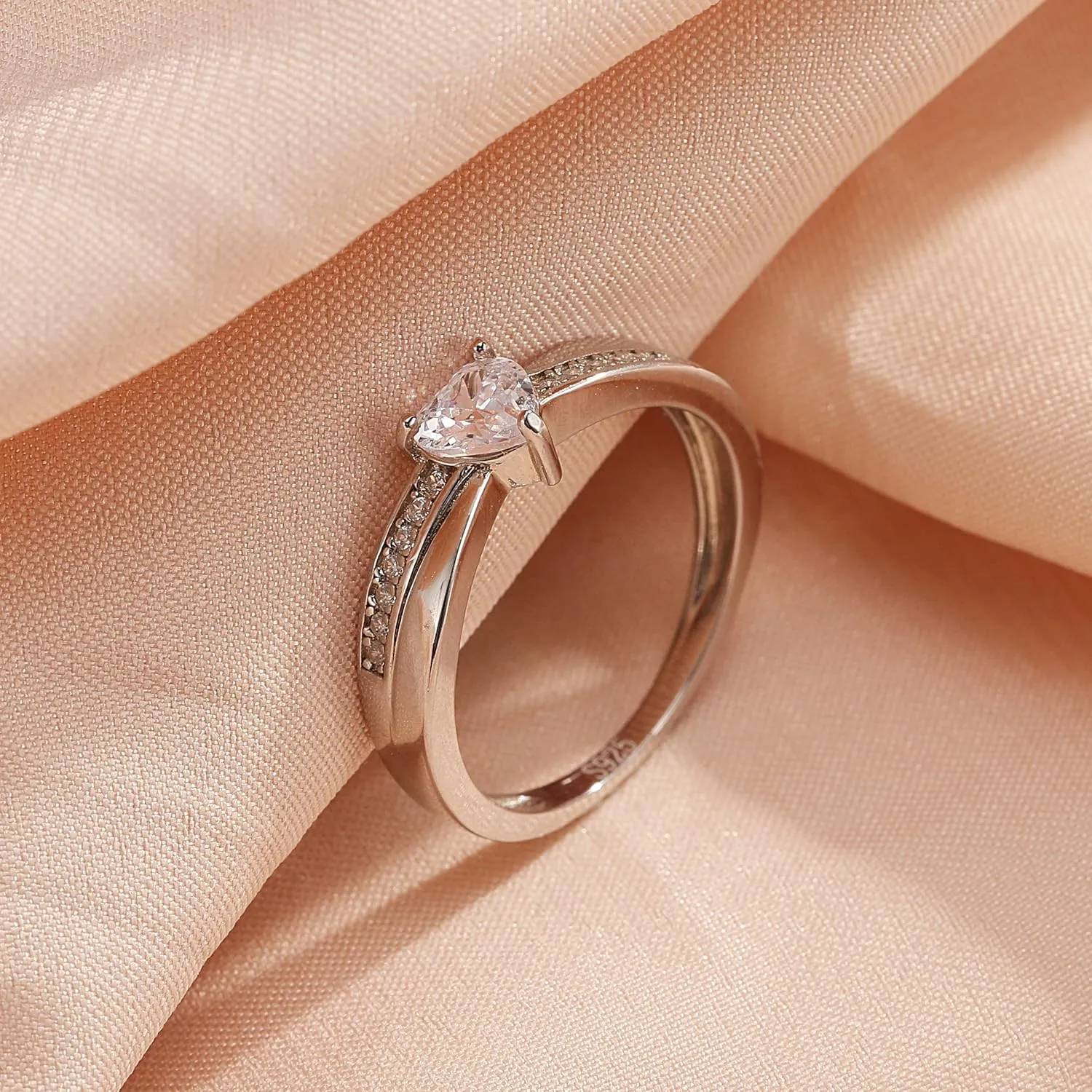 925 Sterling Silver Heart Promise Rings for Her Cubic Zirconia/Sapphire Infinity Engagement CZ Heart Cut Solitaire Ring Eternity Anniversary Wedding Ring for Women Christmas Jewelry Gifts Size 5-10